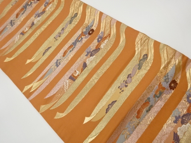 JAPANESE KIMONO / VINTAGE NAGOYA OBI / WOVEN FLOWER WITH BIRDS